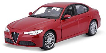 Bburago Alfa Romeo Giulia: Modellauto im Maßstab 1:24, Türen und Motorhaube zum Öffnen, 19 cm, matt rot (18-21080R)