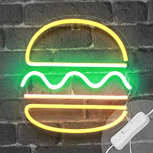 SKYLANTERN Hamburger Neon 30 cm – LED-Wandleuchte mit Stecker und Ein-/Ausschalter – Dekoration für Kinderzimmer oder Deko
