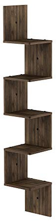 Furinno Rossi 5-stufiges Wandregal mit schwebender quadratischer Ecke, Columbia-Walnuss