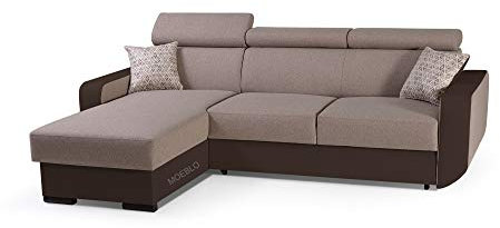 mb-moebel Ecksofa mit Schlaffunktion Eckcouch mit Bettkasten Sofa Couch mit verstellbare Kopfstütze L-Form Polsterecke Schlafsofa Gästebett - 236x165x97 cm - Pedro (Toffi, Ecksofa Links)