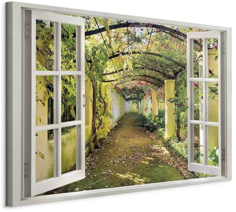 murando – Cuadro en lienzo Vista de la Ventana 120x80 cm 1 pieza Impresión en Material Tejido no Tejido Impresión Artística Imagen Decoracion de Pared Pergola Ventana c-C-0089-b-a