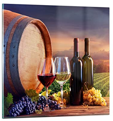 ARTTOR Bilder auf Glas 70x70cm Wandbild Glasdruck Küche - 4125 | Wein Weinberg Sommer Groß Modern Dekoration Wohnzimmer Schlafzimmer Küche Wanddeko Kunstdruck Art Wall Decor ARTTOR