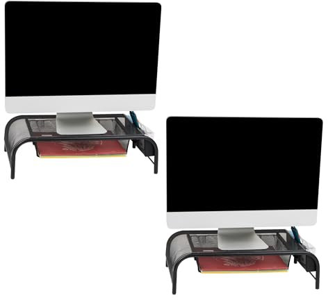 Mind Reader 2MESHMON-BLK Monitorständer und Schreibtisch-Organizer aus Metallgeflecht, mit Schublade, Monitorerhöhung, Schwarz, 2 Stück, Metall