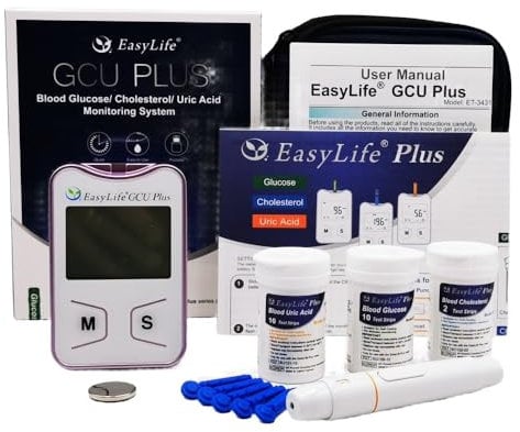 EasyLife Plus Blood Cholesterol Monitor kit 3 in 1 Meter System, Glucose and uric Acid Test kit