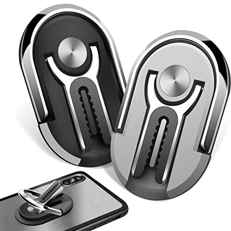 JEEZAO 2pcs New Multipurpose Smartphone Finger Ring Bracket, 360° Rotatable,Car Phone Holder, Air Vent Mobile Phone Mount (Black + Silver)