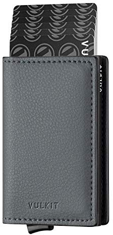 VULKIT Porte Carte Homme Cuir Porte Carte Bancaire Anti Piratage Porte-Cartes Pop Up Petit Portefeuille Homme RFID avec 3 Fentes for Cartes & Billets, Gris Fer