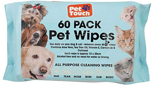All Natural Pet Wipes - Deodorizing Hypoallergenic Wipes for Dogs & Cats (60 Count)