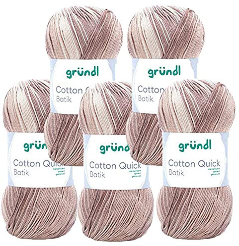 Max Gründl, Cotton Quick Batik Garn, Wolle, 100% Baumwolle (mercerisiert, gasiert) (5 Knäuel, natur-braun-beige)