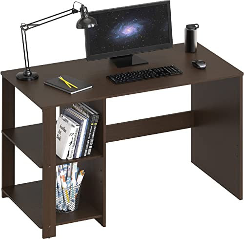 SHW Home-Office-Computertisch mit Regalen, Espresso