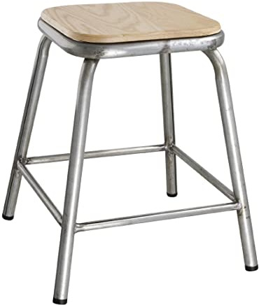 Bolero Cantina lage stalen kruk met houten zitting gegalvaniseerd (Box 4)