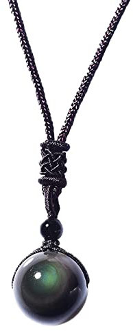 Oshhni Collier Naturel Chanceux Bénédiction Protection Perles Pierre Pendentif, pour Femmes Hommes - 14 mm