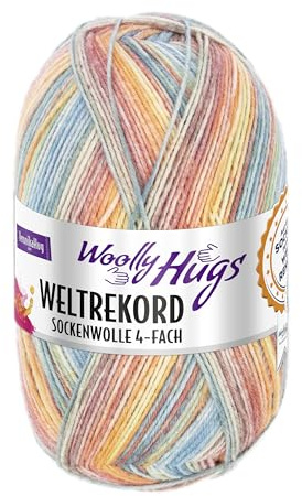Woolly Hugs Weltrekord Sockenwolle 100g | 75% Schurwolle & 25% Polyamid | 420 m Lauflänge | Strapazierfähiges Sockengarn | Teil des Weltrekord-Strickprojekts (02 | orange/petrol)