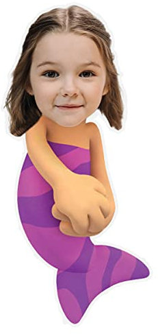 ASSIALL Personalisiertes Gesicht Mini Me Kissen Benutzerdefinierte Puppenförmige Fotokissen 3D Duplex Druck Sofa Auto Poly Baumwolle Dekokissen Home Ornament Plüschtier Geschenk, Mermaid, 30cm
