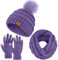 URATOT Warmes Strickset für den Winter, Beanie mit Bommel, Mütze, Schals, Wintergesichtsschutz, Touchscreen-Handschuhe, Schal-Set für Herren und Damen, Veilchen, Medium