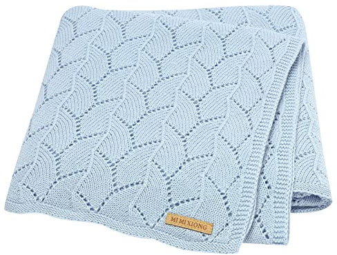 LAWKUL Babydecke 100% Baumwolle Zellulare Decke Weich Gestrickt Babydecken für Neugeborene Jungen Mädchen Kleinkind 100x80cm Blau