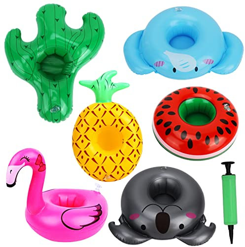 6Pièces Mignonne Kit de Porte Gobelet Gonflable, Gonflables Porte-Boissons Porte Verre Gonflable Piscine avec Pompe à Air pour Piscine d'Été Décorations de Fête et Jouets de Bain pour Enfants