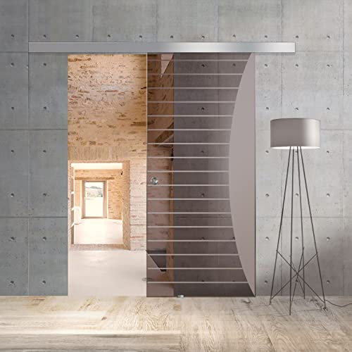 BOSS Porta Scorrevole in vetro modello SUN 60x215 cm (60/80/90 cm) 8 mm, vetro Bronzo, Nano rivestito incolore, kit hardware complete (60x215 cm, DESTRA)