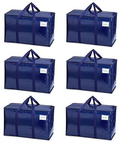 VENO 6 Pack Extra Large Moving Storage Bags with Zips, Heavy-Duty Organizer Tote, Moving Box Alternative, Packing Supplies, Clothes Storage Bin, Tag Pocket for Label, Water-Resistant (Blue, 6 Pack)