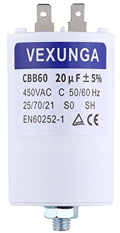 VEXUNGA Motorkondensator Anlaufkondensator 20µF 450V Kondensator 20uF 20 uF 450 Volt 45x70MM CBB60 kondensatoren Stecker M8 für Elektromotor
