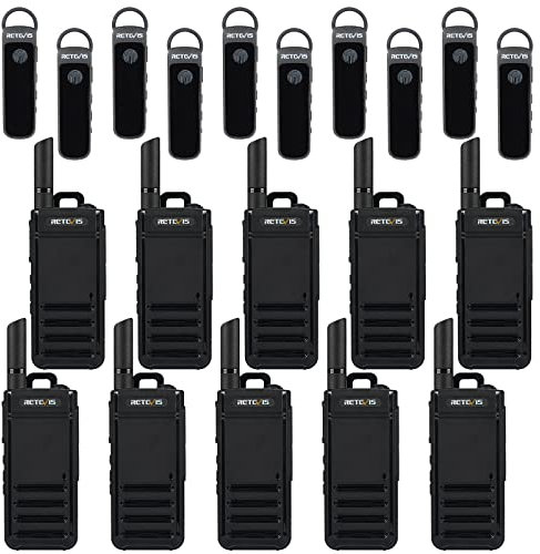 Retevis RB639P Wireless Two Way Radio, USB-C Portable Radio with Headphones, VOX, PMR446, Rechargeable Walkie Talkies for School, Hospital(Black, 10Pcs)
