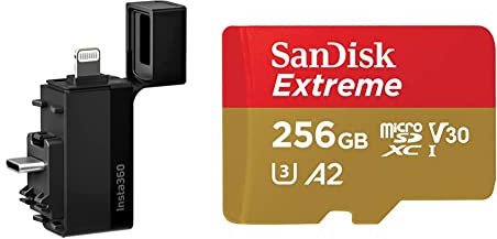 Insta360 X3 Quick Reader & SanDisk 256GB Extreme microSDXC card + SD adapter + RescuePRO Deluxe, up to 190MB/s, with A2 App Performance, UHS-I, Class 10, U3, V30, Black