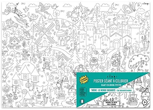 BAMMI Riesen Ausmalposter Tierwelt für Kinder – Weltkarte 100x70 cm auf hochwertigem Papier – Kreatives XXL Malposter ohne Bildschirm