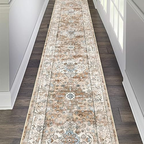 Pauwer Langer Flur-Läufer, 60 x 25 cm, Boho, waschbar, mit Gummi-Rückseite, rutschfester Teppichläufer für Flur, Bauernhaus-Teppich, Läufer für Küche, Waschküche, Eingangsbereich