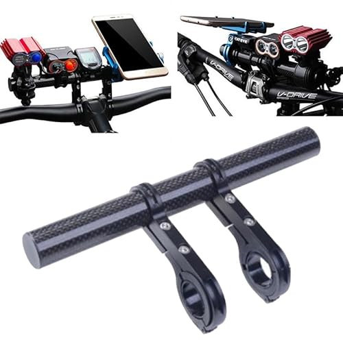 Manillar Bicicleta Extensor, Bicicleta Extensor Manubrio con 2 Abrazaderas, 20cm Extensor de Soporte Manillar de Aleación de Aluminio para Bici, Velocímetro, GPS Teléfono, linterna (Carbon Tube)