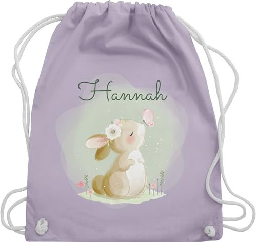 Turnbeutel Rucksack - Süßer Hase mit Name personalisiert I Hasen Geschenk Bunny I Rabbit I Kaninchen - Unisize - Pastell Lila - mädchen personalisierter beutel kinder hasenmotiv ostern