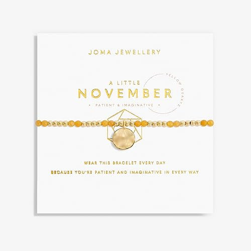 Joma Jewellery A Little Birthstone Gold NOVEMBER YELLOW QUARTZ Bracelet | 17.5cm Stretch Adjustable Wrist Stacking Bracelet