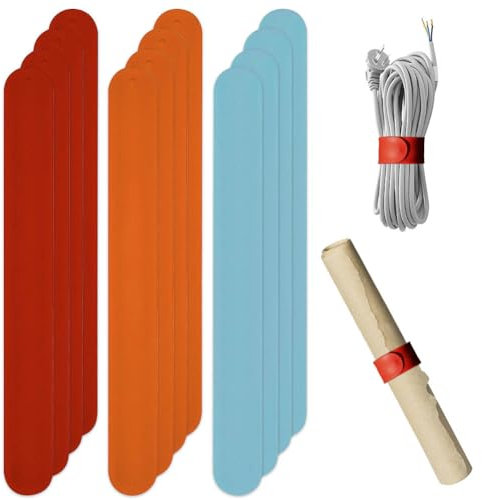 12 Stück rot blau orange Flip Wraps Silikon überzogene Metallstreifen Flip 2,5 x 21,6 cm Geschenkpapierhalter Posterrollenhalter Stabilisator Slap Bands für Aufbewahrung Organisation