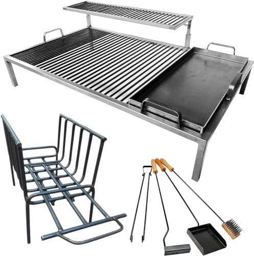 Sor Pampa Grill Griglia argentina di lusso con moduli in ferro rimovibili, ciotola per fuoco, utensile per barbecue, Sor pampa grill (100 x 60 cm)