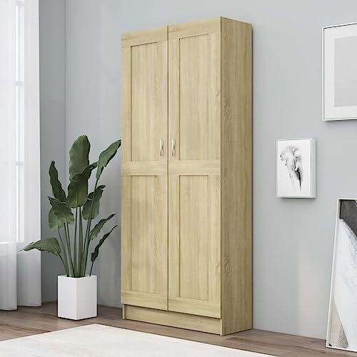 QJBSAVVA Bücherschrank, Wandregal Vorratsschrank Leiterregal Schmales Regal Geeignet für Badezimmer Kellerraum Küche Abstellraum Sonoma-Eiche 82,5x30,5x185,5 cm Holzwerkstoff