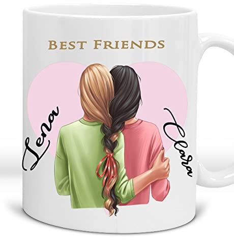 Geschenke Beste Freundin - BFF Kaffee-Tasse für 2 Mädchen personalisiert - Geschenkidee Freundschaft - Best friends Present Keramik 300 ml (1 Tasse)