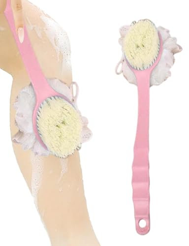 Estropajo de ducha con mango largo, cepillo de ducha con mango largo, cepillo de cerdas suaves para mujeres, limpieza de espalda, fregar, cepillo para ducha, cepillo de baño para brazos, piernas,