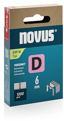 NOVUS TOOLS Flachdrahtklammern 6 mm, 1200 Tacker-Klammern vom Typ 53F/6, Schiebeschachtel, Heftmittel für Folien und Pappe