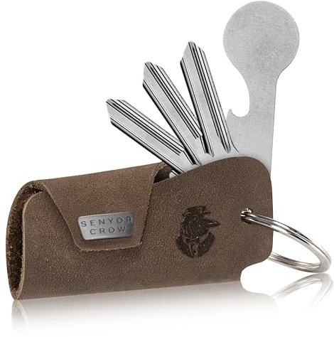 SENYOR CROW® Leder Key Organizer mit Einkaufswagenlöser | Neuartiges Design für extra mehr Schlüssel | Hochwertiger Schlüsseletui aus Echtleder (Braun)