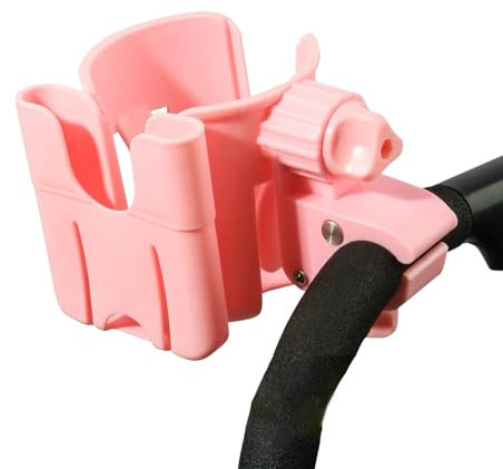 JUMUAO Drink Holder Pram Accessories, Universal Cup Holder Pushchair, 2-in-1 Stroller Cup Holder, Pram Bottle Holder, Drink Holder Buggy with Phone Holder Pushchair (Pink)
