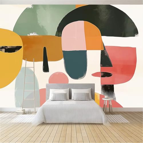 Fototapete Abstrakte Formen Im Boho-Stil200 x 140 cm Vlies-Tapete XXL Bunte Geometrie Wandtapete Wanddekoration Wohnzimmer Selbstklebend Wandtapete Schlafzimmer Wohnzimmer Möbelfolie