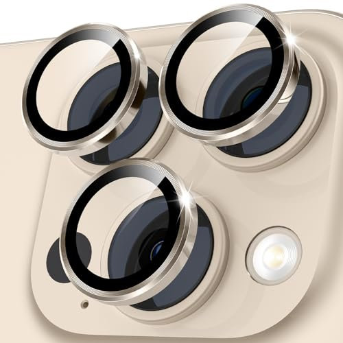 CloudValley pour iPhone 16 Pro & iPhone 16 Pro Max Protection Objectif Caméra Arrière, [Installation en 1 Seconde] Verre Trempé Anti-rayures Ultra Résistant Individuel Film,Titane Désert