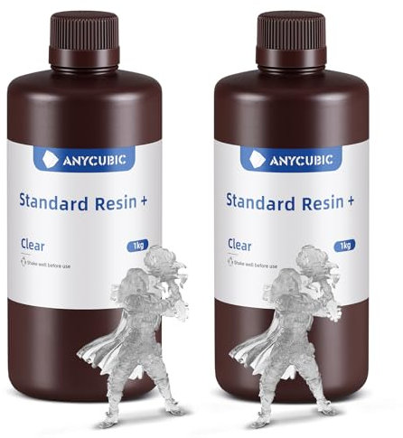 ANYCUBIC Standard Resin Plus 1000g 2PCS, 3D Drucker Resin, 405nm LCD SLA Rapid UV Aushärtung Resin, Hochpräzises und schnelles Photopolymer Harz für LCD/DLP/SLA 3D Druck, Transluzent