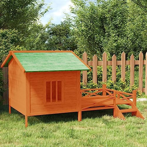 Gecheer Cuccia per Cani da Esterno in Legno Massello di Pino, Marrone, 159x120x88,5 cm, Casetta per Cani