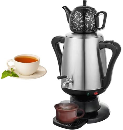Electric Turkish Coffee Tea Maker, Turkey Tea Maker Kettle with Anti Scald Handle, 4L Stainless Steel Pot & 1L Ceramic Tea Cup, Auto Shut-Off &Boil-Dry Protection, Perfect for Russian Tea(Black)