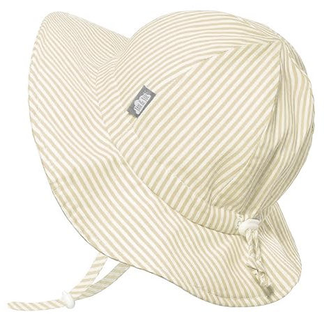 Jan & Jul Baumwoll-Sonnenhut, 50+ UPF Sommerfloppy-Hut für Babys und Kleinkinder (M: 6-24 Monate, Beige Streifen)