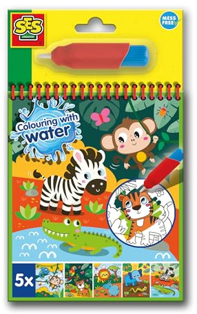 SES Creative 00131 Wasser-Malbuch Safari - Mit wiederverwendbarem Wasserstift - Klecksfrei Malen - Wiederverwendbare Seiten - Für Kinder Ab 3 Jahren