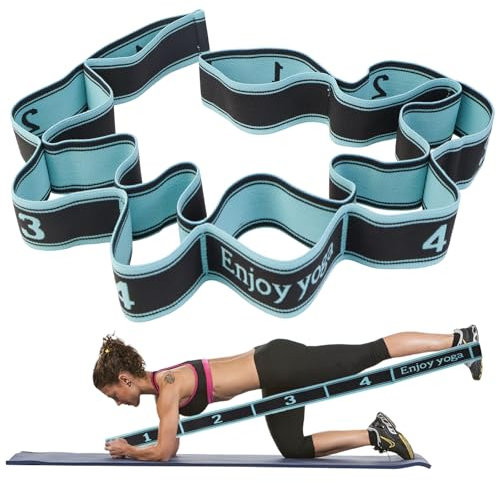 Erzekrim Yoga Stretching Strap Stretch Gurt mit 9 Schleifen Stretching Band Hochelastischer Fitnessbänder Gymnastikband Effektives Dehnung für Yoga, Pilates, Tanz Gymnastik (Blau)