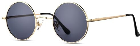 LOJUDI Lunettes de soleil polarisées pour enfants, garçons et filles, monture ronde en métal, lunettes de soleil classiques pour protection UV400, âge 3-9 ans, doré/noir