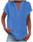 Tops for Women UK, Ladies Tops 2025 Women's Summer Cotton Linen Cap Sleeve T-Shirt Button V Neck Tunic Top Fashion Baggy Solid Plain Casual Shirts Trendy Blouse Dark Blue