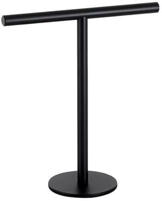 Stehender Handtuchhalter, Edelstahl-Handtuchständer, T-Form, Handtuchhalter für Bad und Küche, 27,3 x 12 x 32 cm, platzsparender Handtuchständer, Schwarz/Silber