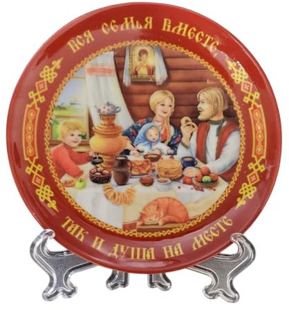 Piatto in Ceramica con Supporto Decorativo, Decorazione per la casa. Souvenir Maslenitsa